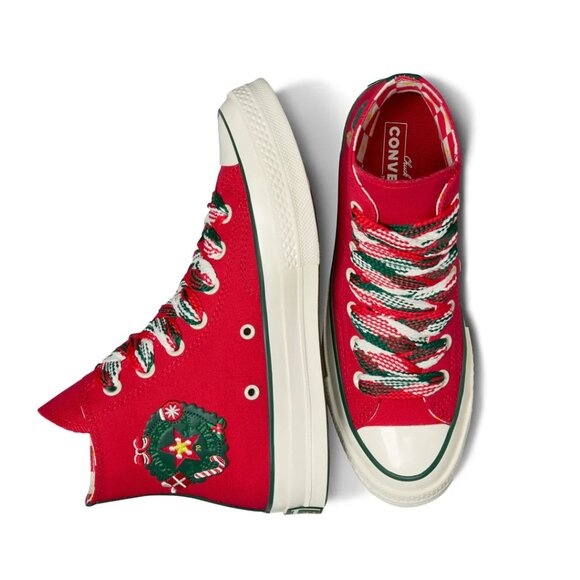 Converse Chuck 70 Hi Christmas 'Gingerbread & Knit Sock' Red A12454C MENS SZ 12 - Picture 14 of 16